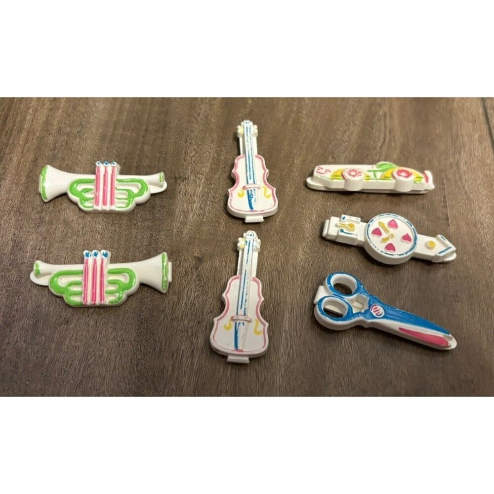 Vintage GOODY Children’s Barrettes Snap-Tight Musical Instruments Car 1970s